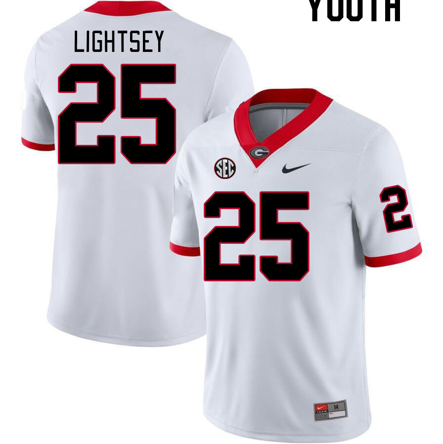 Youth #25 E.J. Lightsey Georgia Bulldogs College Football Jerseys Stitched-White - Click Image to Close